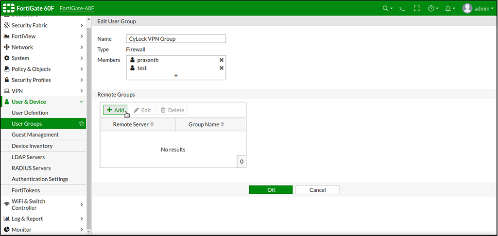 Associating RADIUS server to VPN